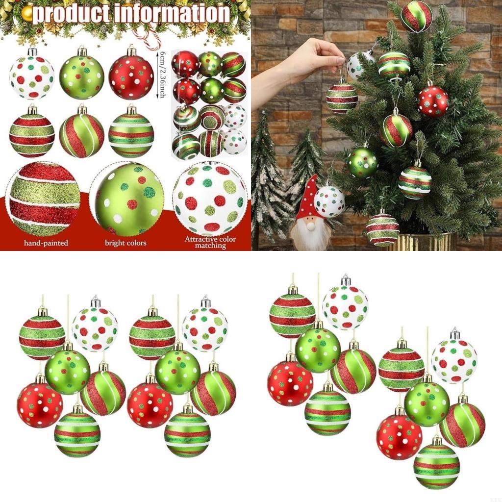 

Pack of 12 Holiday Charm Christmas Tree Hanging Baubles Glittering Sphere Ornament for Tree Trimming X3UC CN