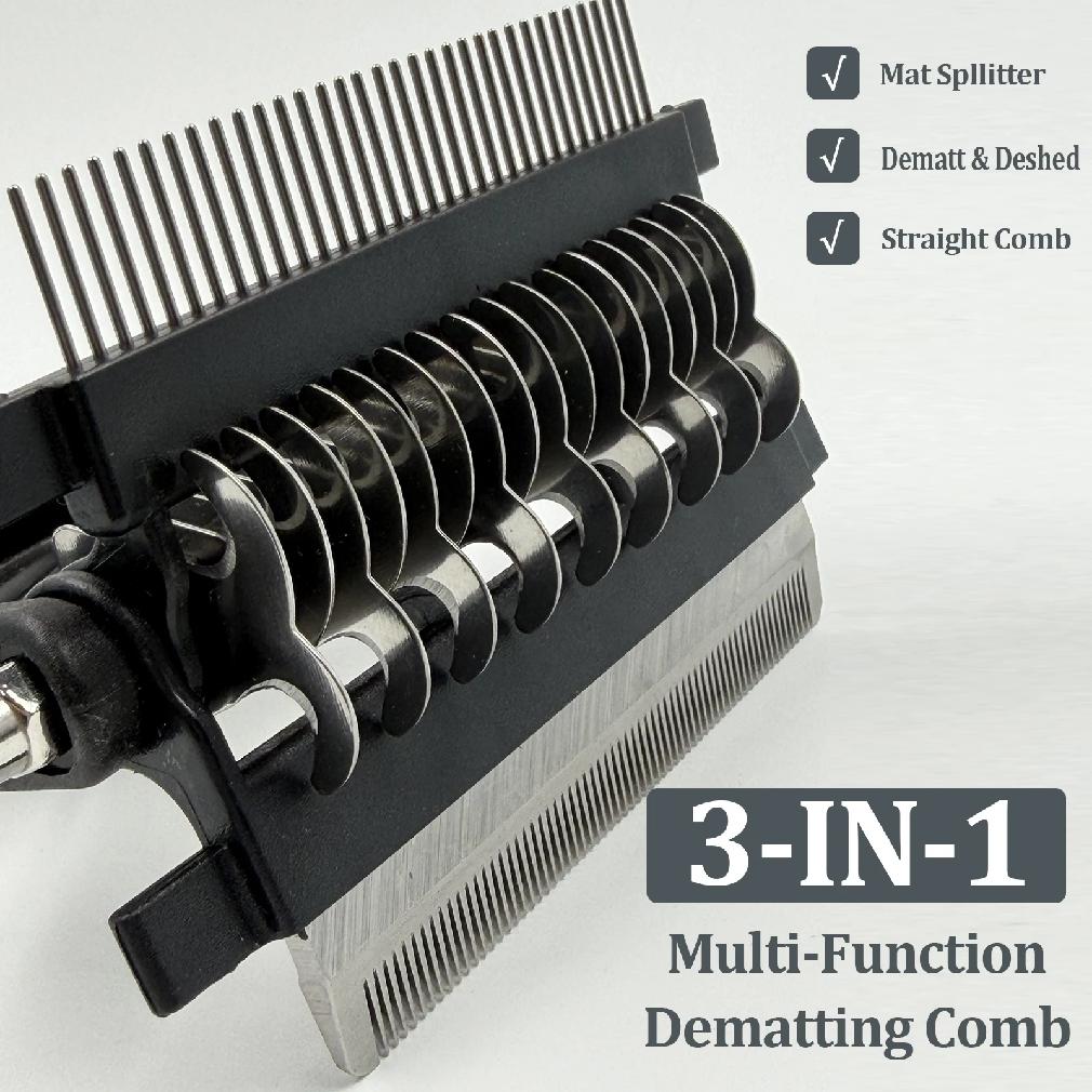 3 in 1 Pet Grooming Hair Brush Dog Deshedding Remover Double Sided Shedding Comb with Stainless Steel Teeth Fur Knot Cutter