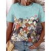 Summer Round Neck 3D Cute Cat and Dog Print Top Fashionable Casual Short Sleeved Women's T-shirts