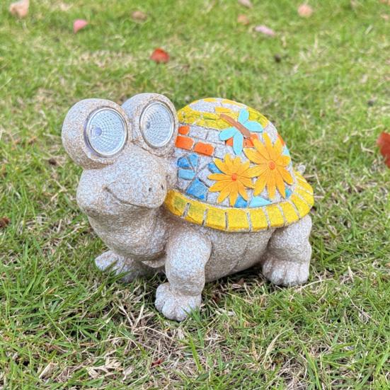 Garden Turtle Statue Turtle Sculpture with Solar Lights Outdoor Flower