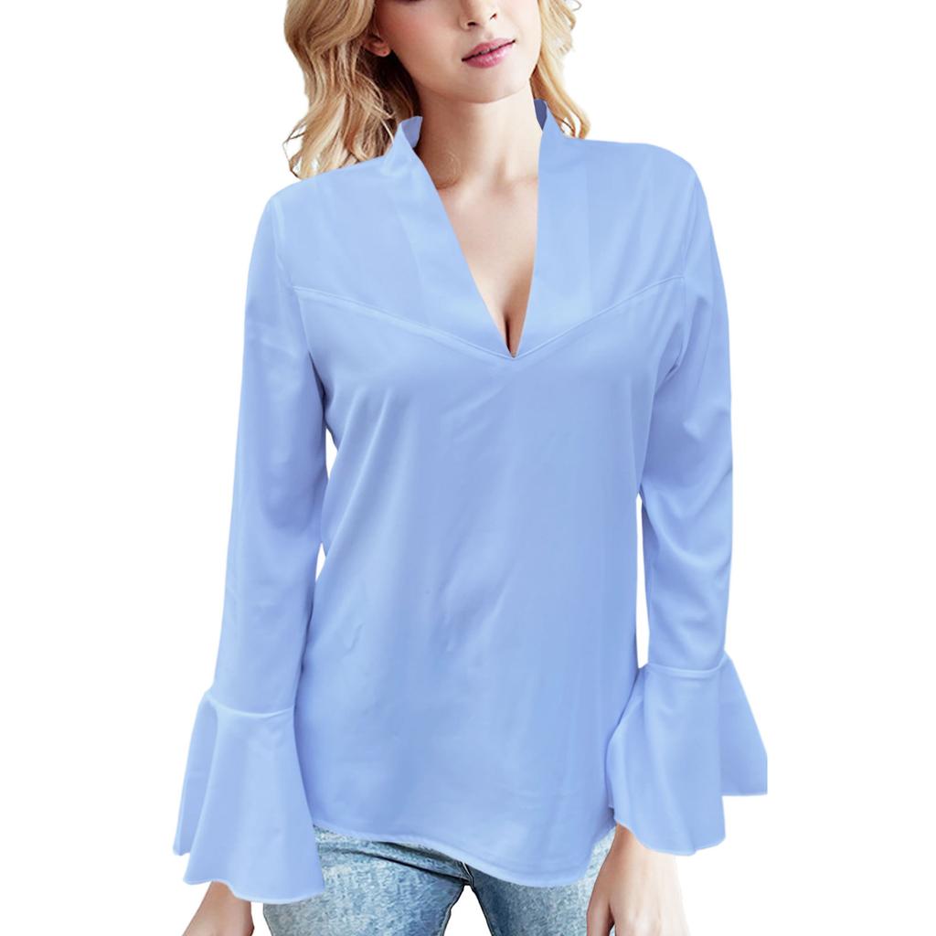 HNXC Women's Autumn Collection: Low-cut, Rhinestone, High-neck, Solid-color Lotus Leaf Long-sleeved Shirt for Women