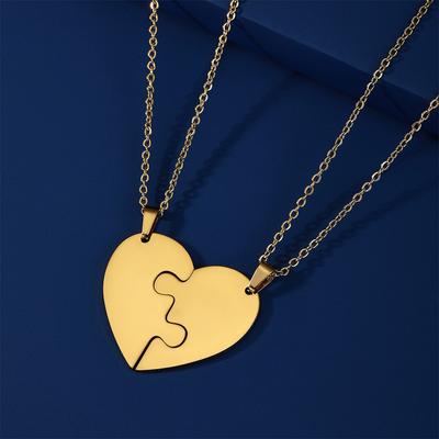 Lemegeton Customized Name Heart Puzzle Necklace 2-6Pcs Stainless Steel Jewelry Family Name Love Pendant Friendship New Year Gift
