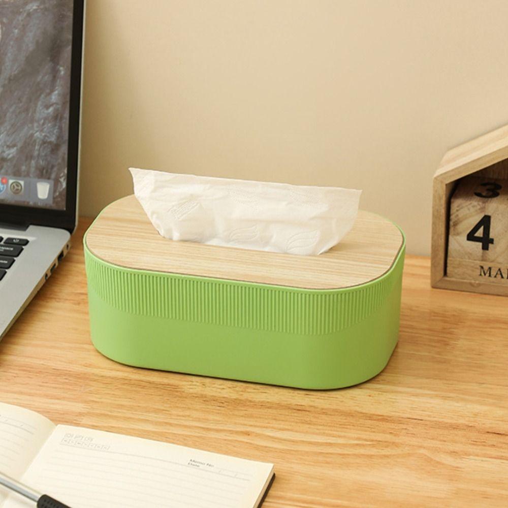 Nordic Simplicity Style Tissue Box with Wooden Cover Large Desktop Napkin Box Multi-purpose Waterproof Kitchen Storage Paper Box