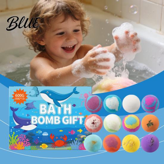 Salt Bath Ball 12Pcs Bombs Set with Toy Fizzy Spa for Kids Adults Moisturizing Skin-Softening Portable Travel Relaxation Kit Beach Pool Home