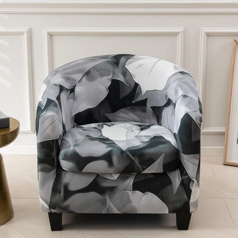Club Chair Slipcover 2 Piece Stretch Printed Round Barrel Chair Covers Removable Tub Chair Slipcover With Elastic Bottom