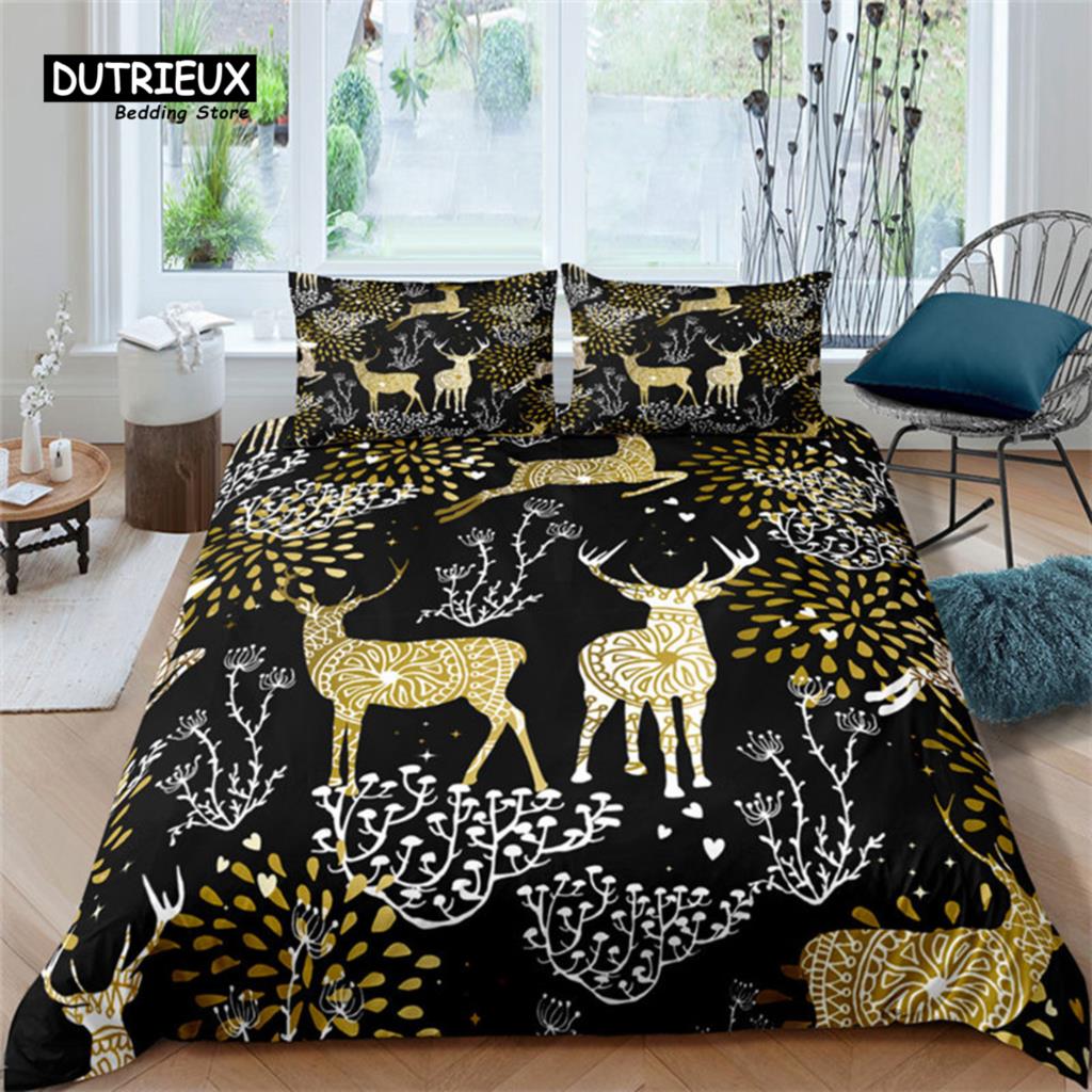 Halloween Bettwäsche Set Cartoon Kürbis Bettbezug Set Mikrofaser Hirsch Geometrischer Druck Bettdeckenbezug mit Kissenbezug Raumdeko