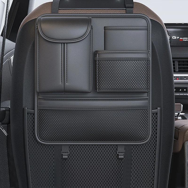 

Car Back Seat Organizer Multi Pockets Hanging Leather Waterproof Storage Bag for Holding Phone Tablet Drink Sundries Black