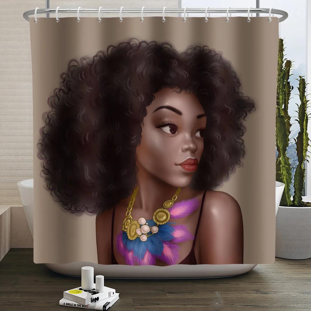 African American Woman Shower Curtain Sexy Black Girl Lady Inspirational Queen Abstract Boho Waterproof Bathroom Shower Curtain