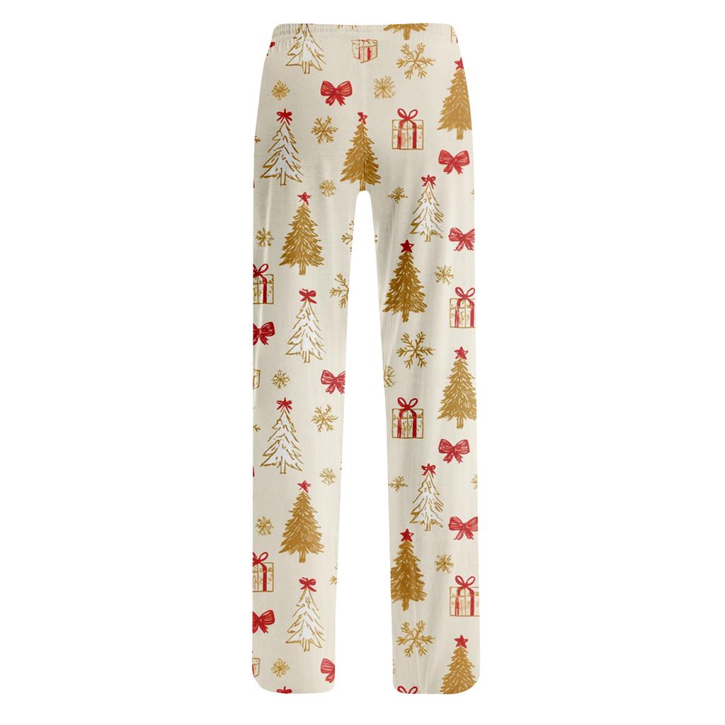 Women's Casual Christmas Print Pants Loose Fit Holiday Trousers