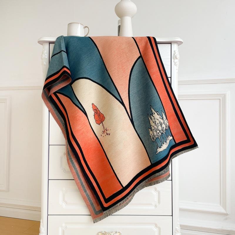 High-end imitation cashmere scarf women's winter warm thickened double-sided long shawl art color matching thick scarf