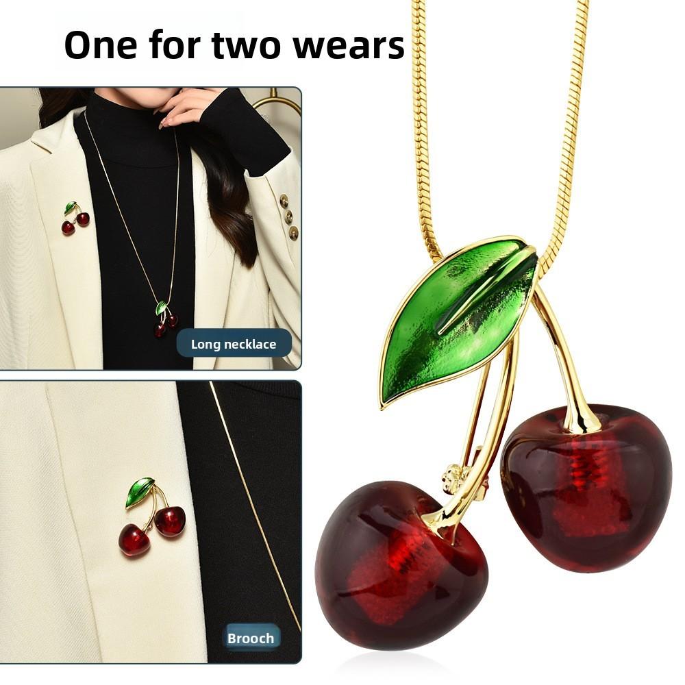Fashion Cherry Pendant Sweater Necklace Women Decoration Unique Design Features