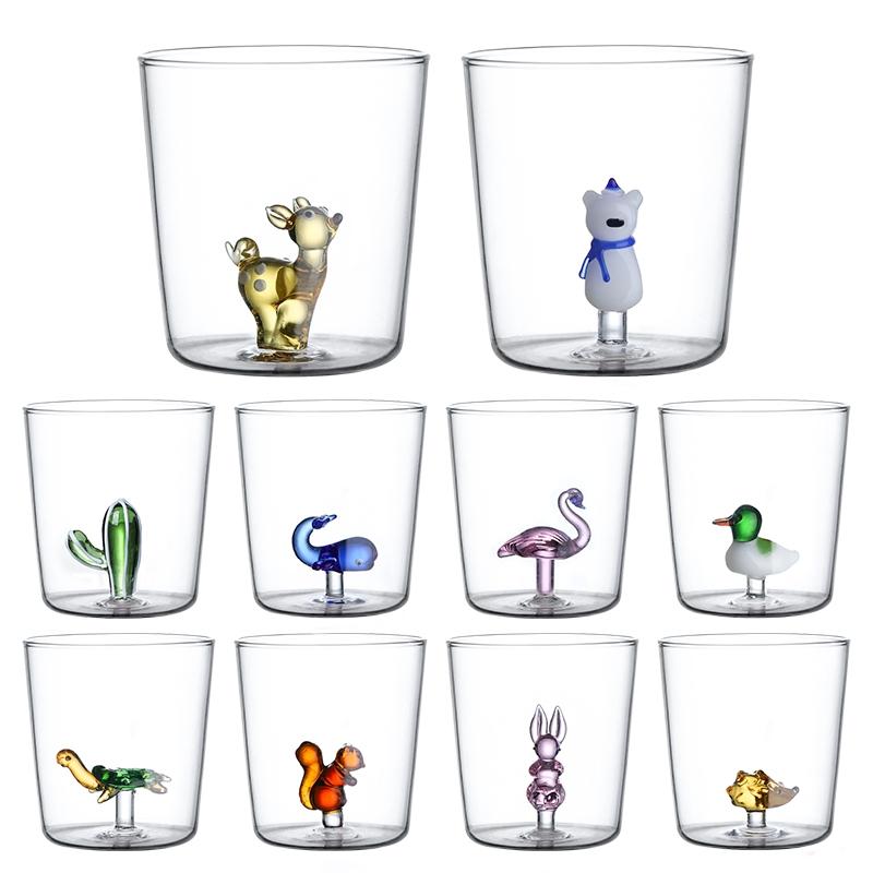 3D Animal Flower Built-in Glass High Borosilicate Glass Heat-resistant Transparent Glass Drinking Cup Milk Coffee Juice Glass
