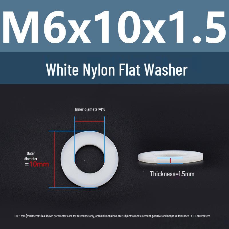 Yigu High-Temperature Wear-Resistant White Nylon Flat Washer, Sizes M2-M24