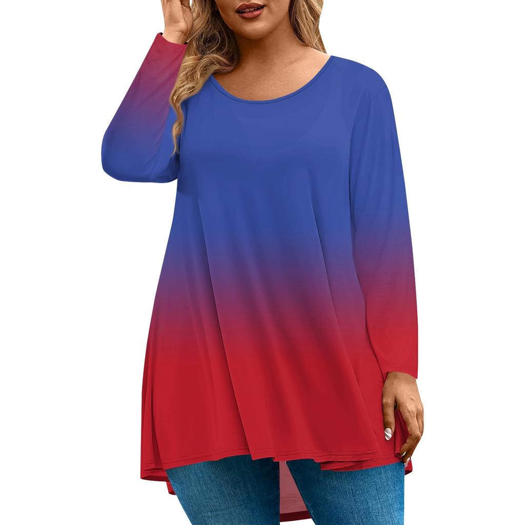 Dame Mote Stor Størrelse Rund Hals Langermet Casual Trykk Løs Pullover Topp