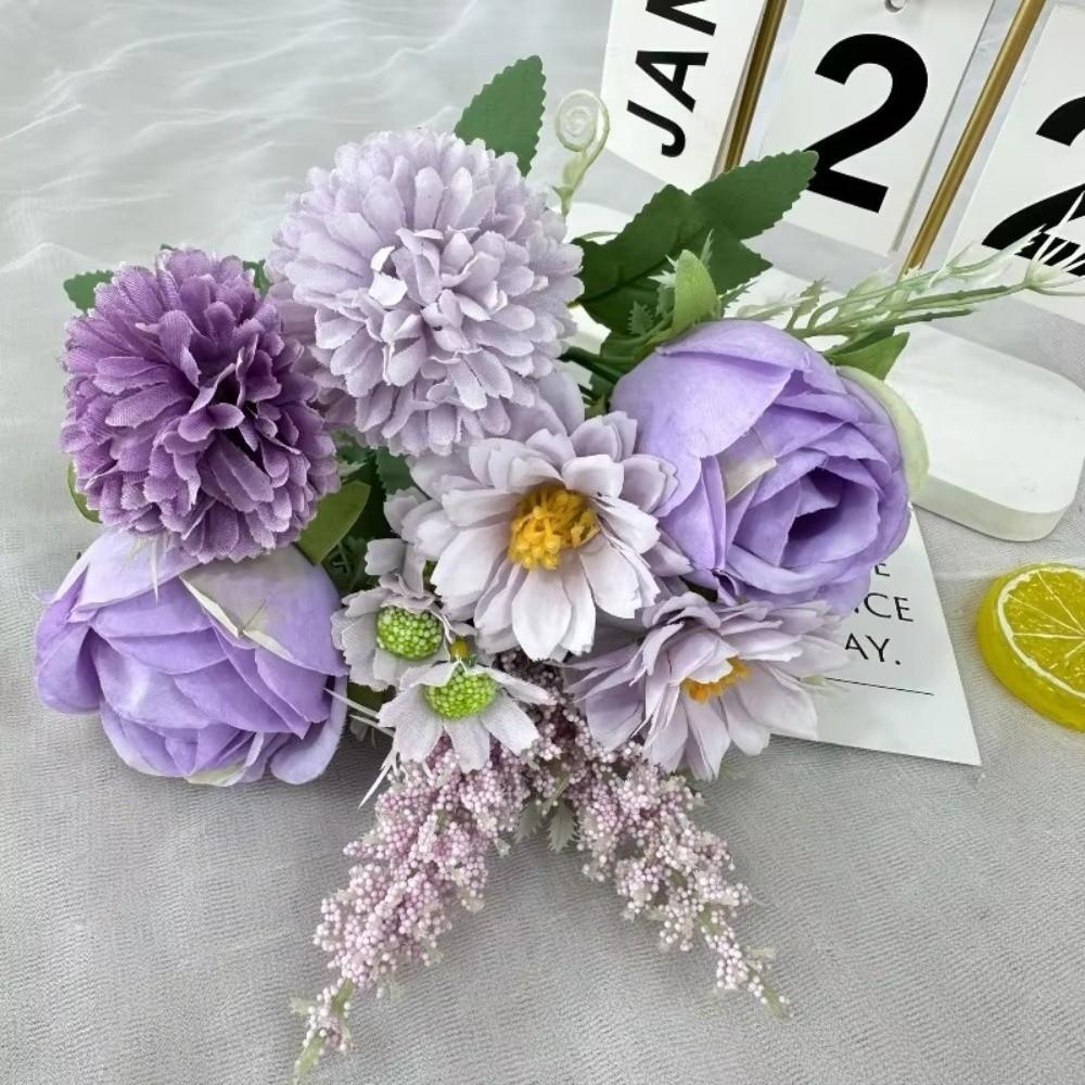 DIY Craft Artificial Rice Ear Bride Bouquet Home Decoration Artificial Rose Bouquet DIY Home Decor Simulation Ball Chrysanthemum