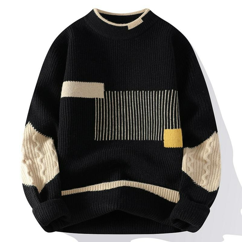 

Half Turtleneck Sweater Men s Winter Loose Men s Fashion Color Matching Sweater Men s Bottoming Shirt XXXXL чорний