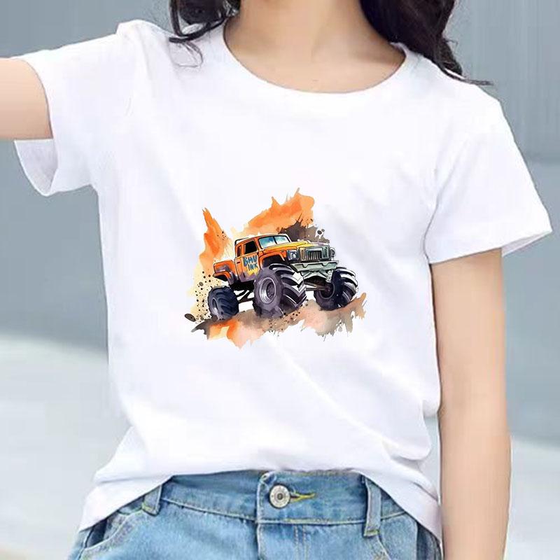 Kids Cotton T Shirt Bold Splash Offroad Car Print Crew Neck Short Sleeve Tee Casual Breathable Boys Girls Summer Tops