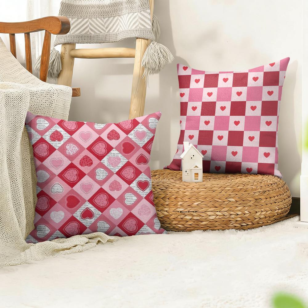 Valentines Day Cushion Cover Natural Linen Organic Fabric DoubleSided Printing Sofa Home Decor Gift Pillow Cover