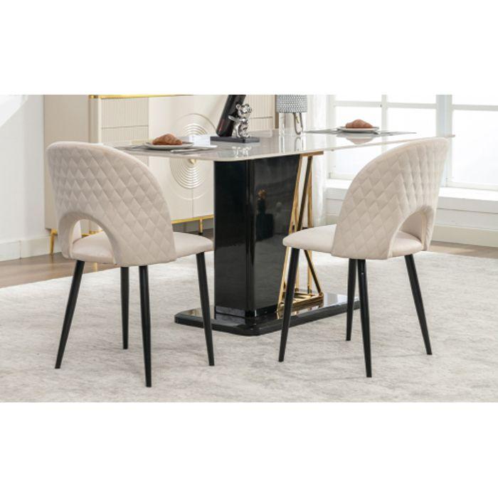 Chaises De Salle À Manger - MUVOE - Lot De 2 - Velours Beige - Design Contemporain - Dossier Rembourré