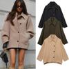 Womens Vintage Wool Blend Coat With Notched Lapel Loose Fit Double Breasted Streetwear Outerwear