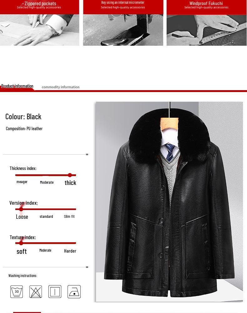 Woodpecker Men's Warm Leather Jacket for Dad and Grandpa - Plus Velvet Winter Coat