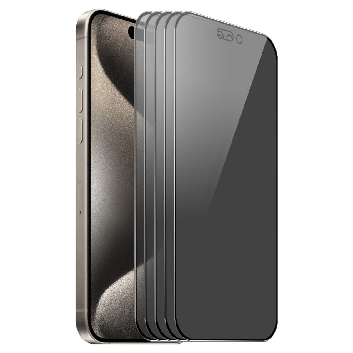 

ENKAY HAT PRINCE 5Pcs For iPhone 15 Pro Anti-Spy Phone Film Silk Printing Black Edge As Shown A