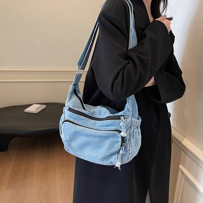 Denim Tasche Mehrschichtige Umhängetasche Damen Pendler Schultertasche Messenger Bag