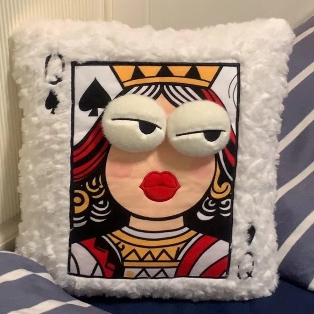 Soft Big Eyes Pillow Quirky Patchwork Pillow Funny Plush Embroidered Pillow Sofa Decor