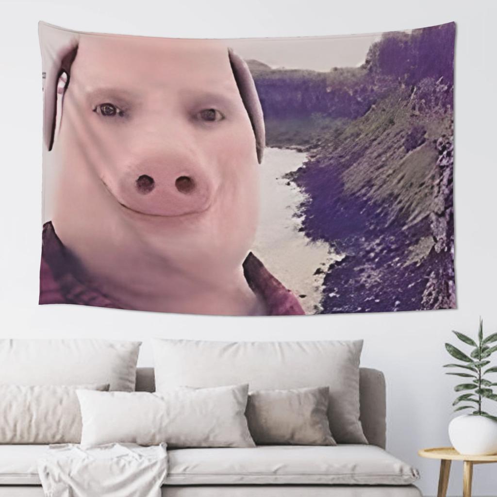 1pc John Pork Art Tapestry Whimsical Pig Face Wall Hanging for Home Decor Birthday Party Backdrop Gift