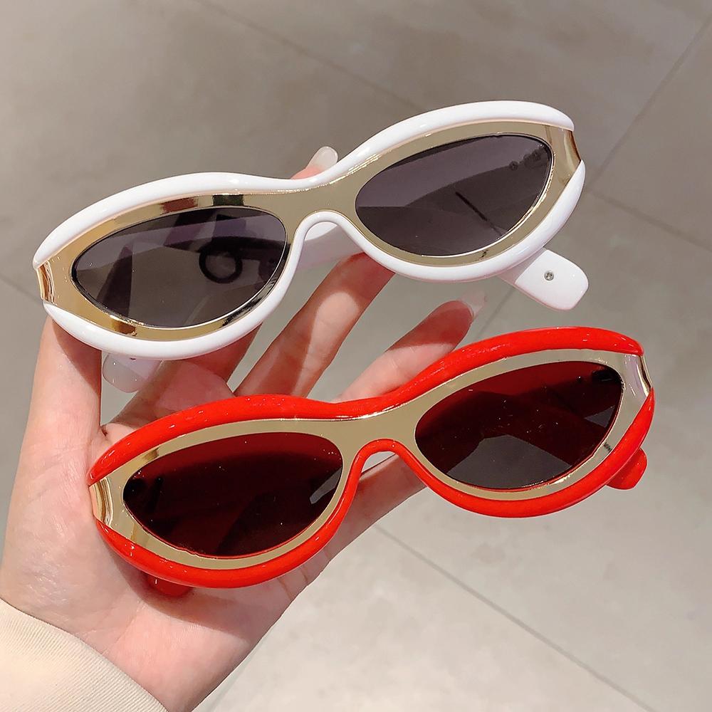 Y2K Vintage Luxury Brand Designer Double Color Cat Eye Sunglasses Women For Men Sun Glasses Trend Punk Popular Small Frame Shade