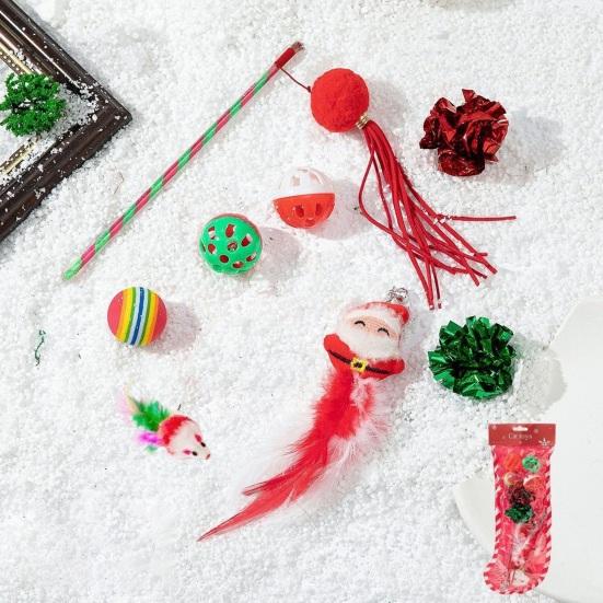 1 Set Christmas Cat Toys Cats Rattle Ball Plush Mice Cat Teaser Wand Kittens Stress Relief Interacting Toys for Cats Play Training Christmas Gift