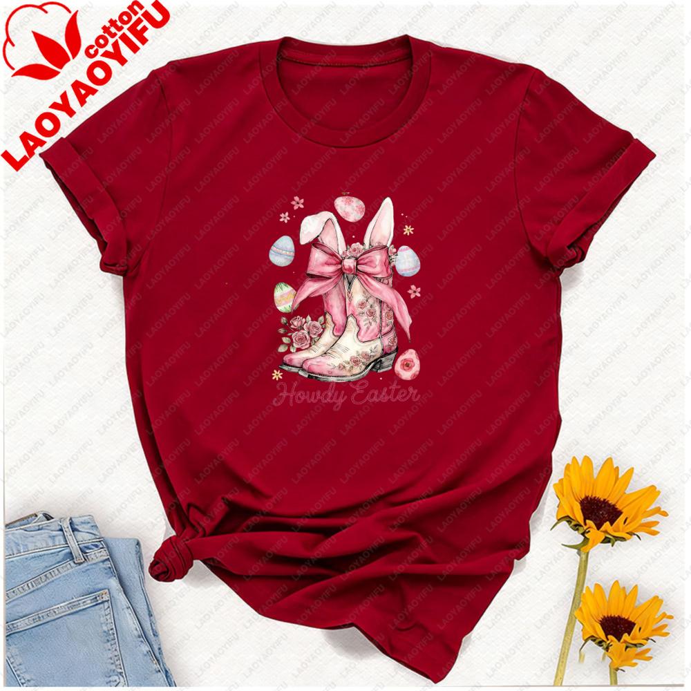 Howdy Easter Western Coquette Easter Bunny Cowgirl Aesthetic Retro Graphic T Shirts Oversized T Shirt Unisex Clothes Gothic Tops