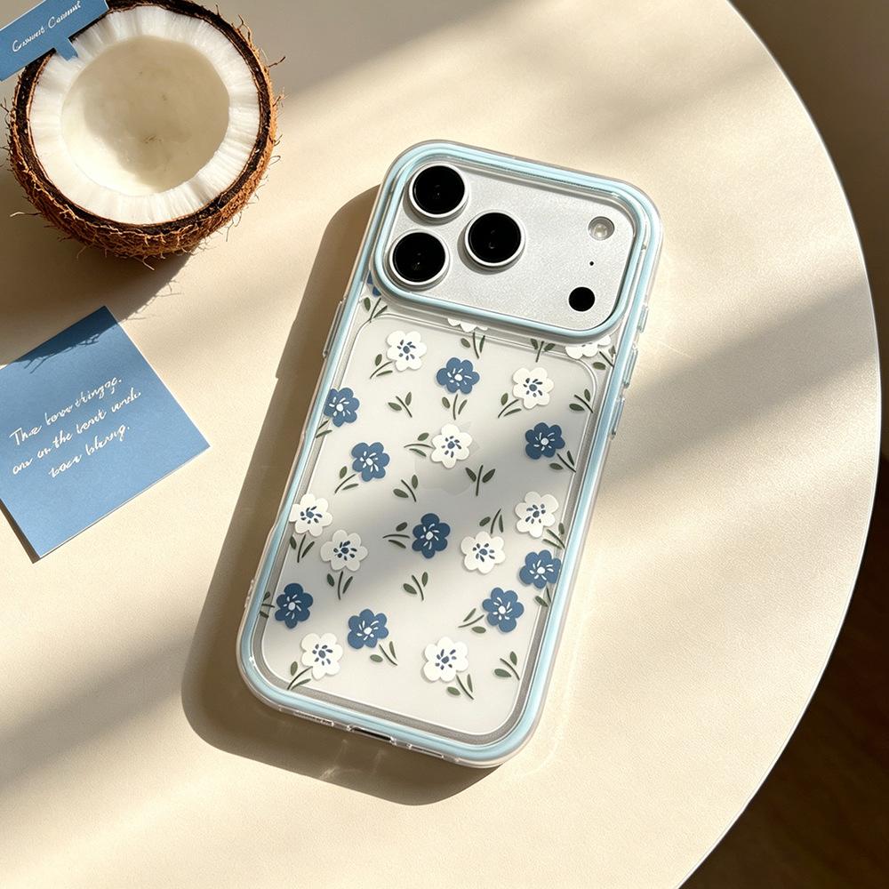 Blue and white flowers are suitable for Apple 17/16 Pro contrasting color mobile phone case, anti-drop iPhone15 niche spring Huawei women