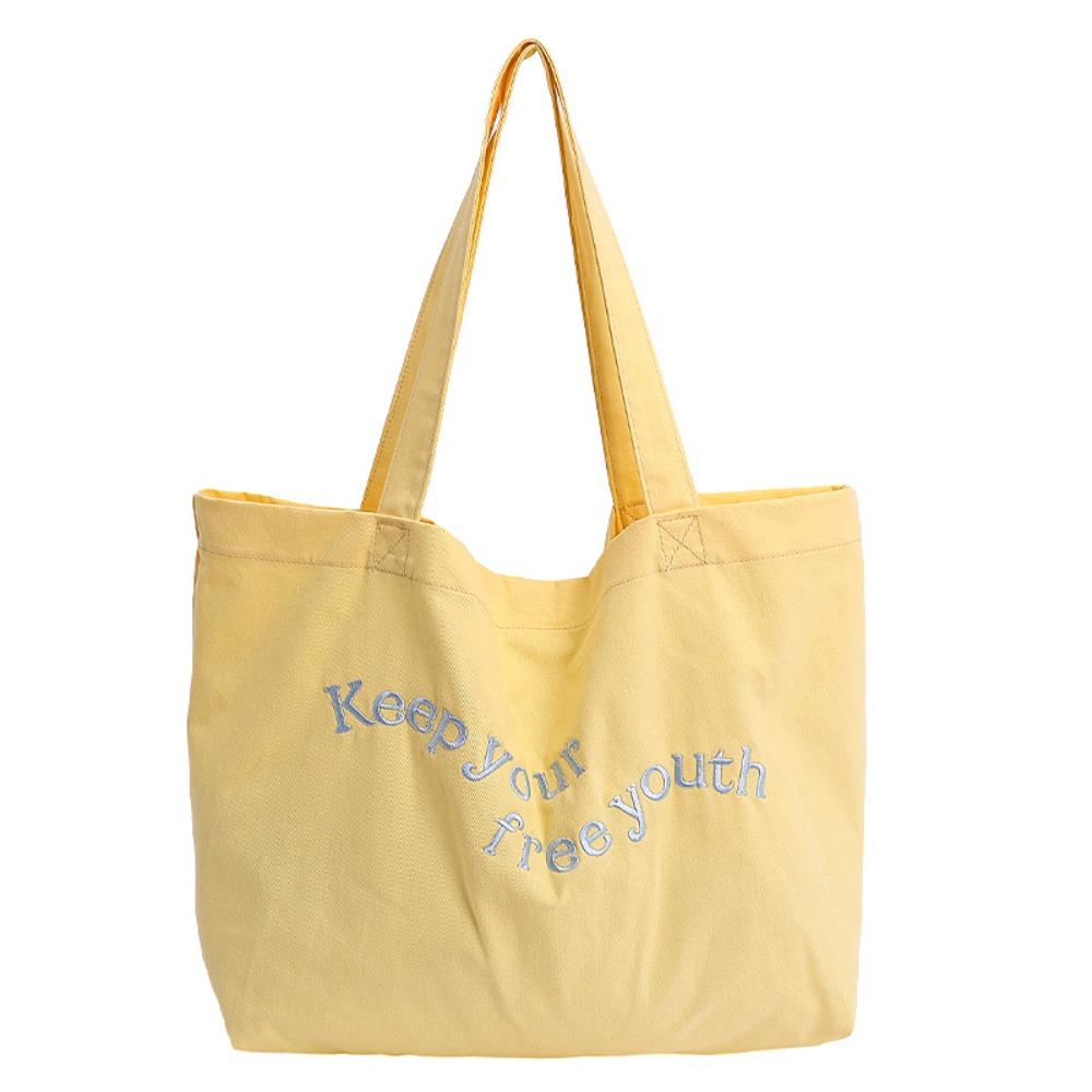 Casual Canvas Totes Bag Solid Color Women's Handbag Fashion Letters Shoulder Bag  Girls