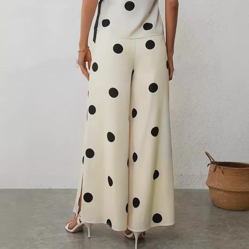 2025 Polka Dot High Waist Wide Leg Trousers - Versatile for Spring, Autumn, and Summer
