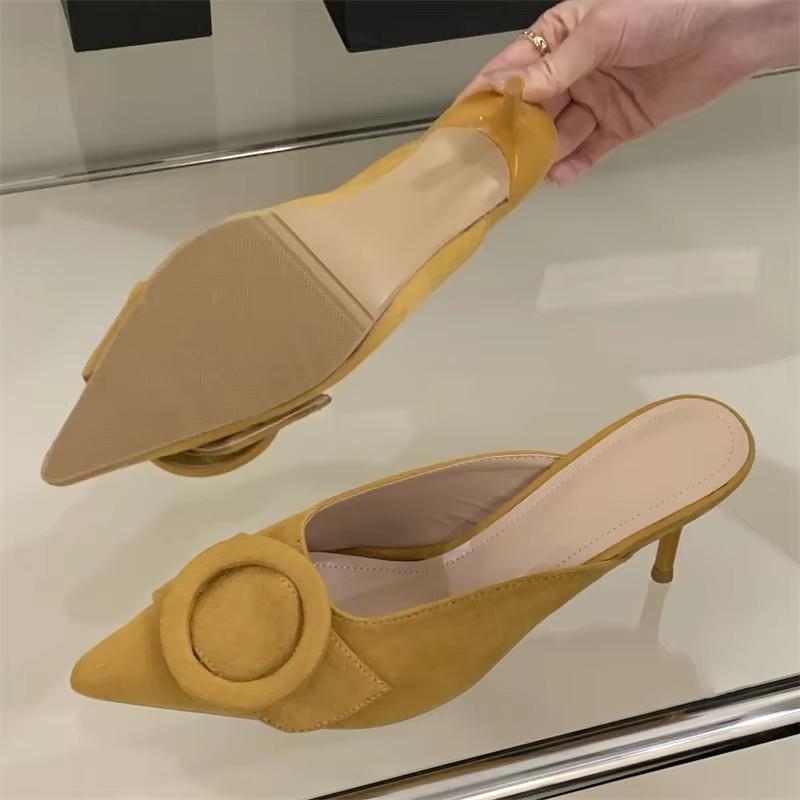 Eilyken Hohe Qualität Flache Schnallenriemen Damen Hausschuhe Spitze Zehenpartie Dünne Absätze Lässige Party Pantoletten Schuhe