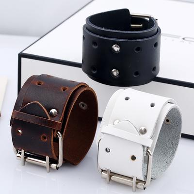 Pulsera de Cuero Genuino Para Hombres Mujeres Joyería Pulsera de Muñeca Cuero Pulseras Anchas Rock Punk Hombre Mujer Pulsera de Cuero Gótica
