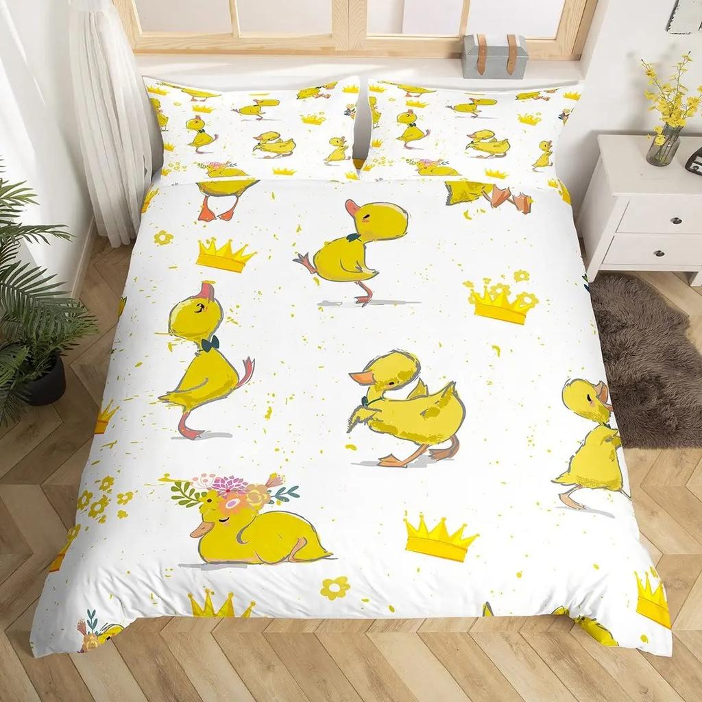 Lovely Duck Beding Set 2-3Pcs Bedrom Comfortable Quilt Cover Set Single Double Sized Dimensions Polyester Soft Duvet Cover Pilowcase for Adult People