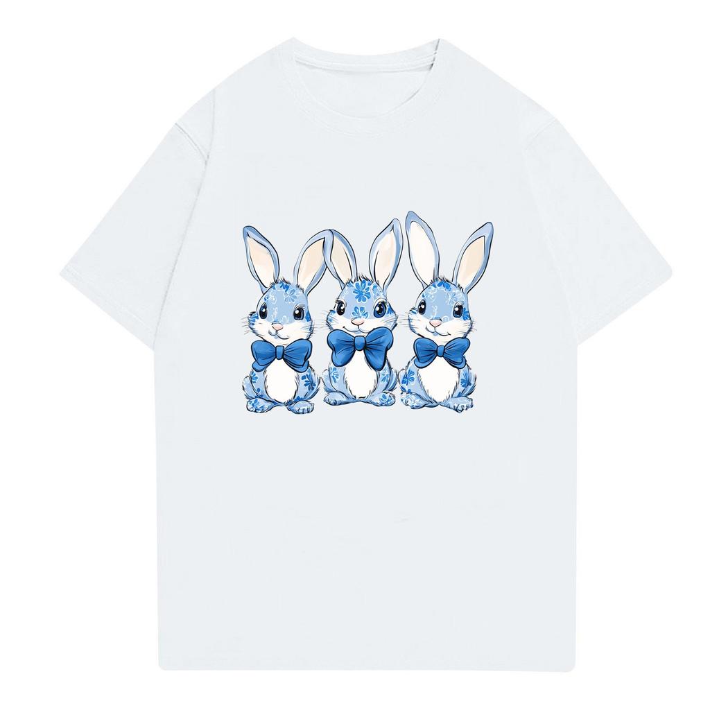 Easter - Men's Casual Baggy Bunny  Print T-shirt Round Neck Pull-over Short-sleeved Top
