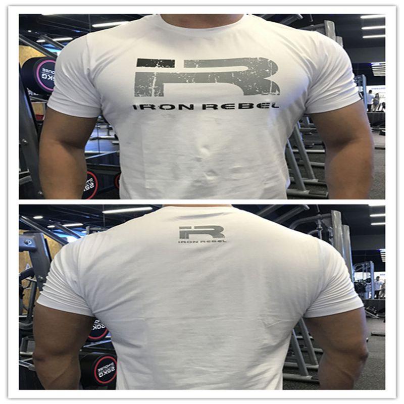 Muscle Men Bodybuilding Training Pure Cotton Loose round Neck Short Sleeve