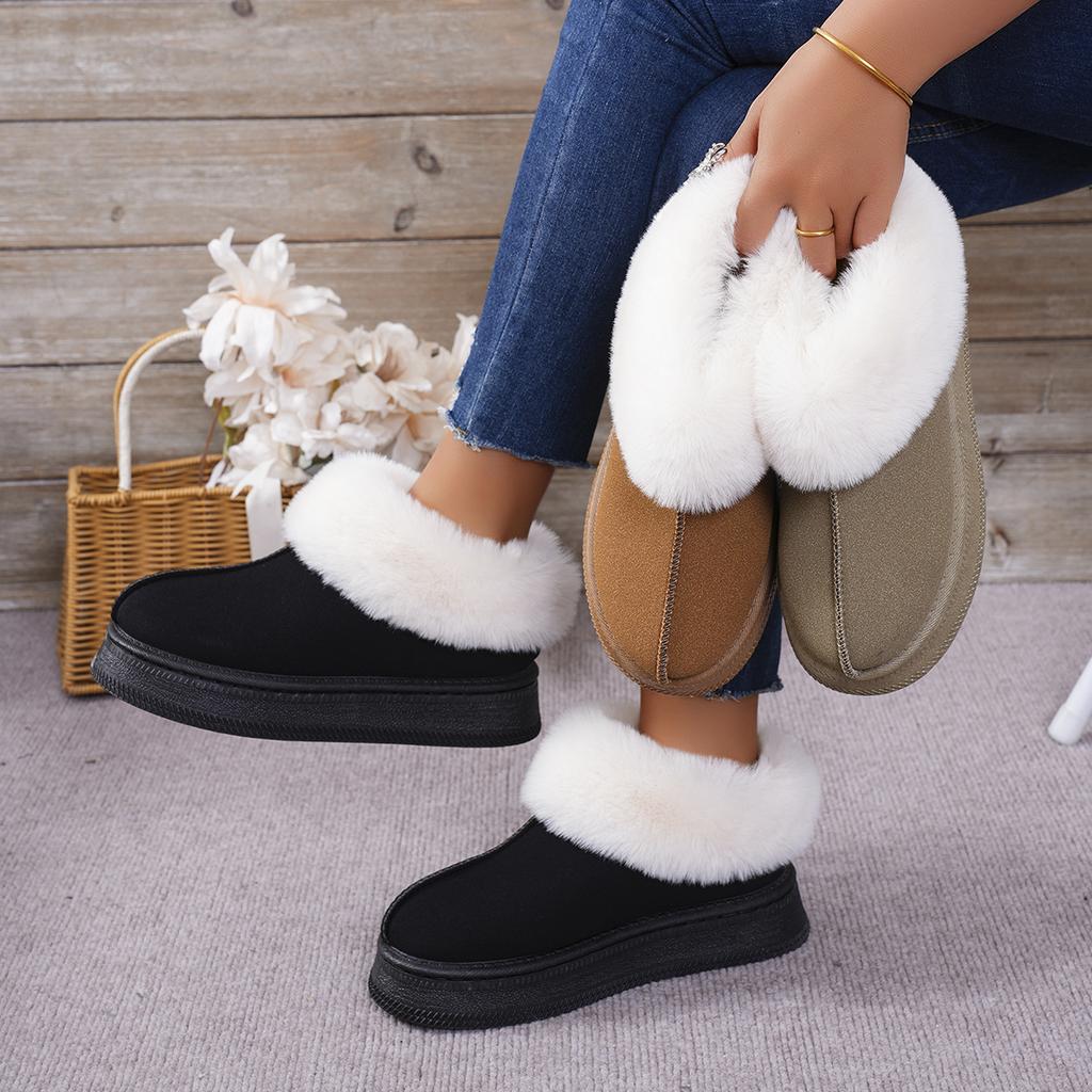 Fashion New Round Toe Shallow Mouth Thick Sole Non-slip Casual Walking Boots Winter Suede Plus Velvet Warm Snow Boots for Women