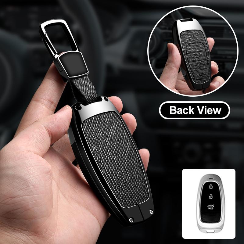 3/4 Button Zinc Alloy Leather Car Key Case For Hyundai Tucson Santa Fe Tucson Tuscany Nexo Nx4 Atos Prime Solaris I30