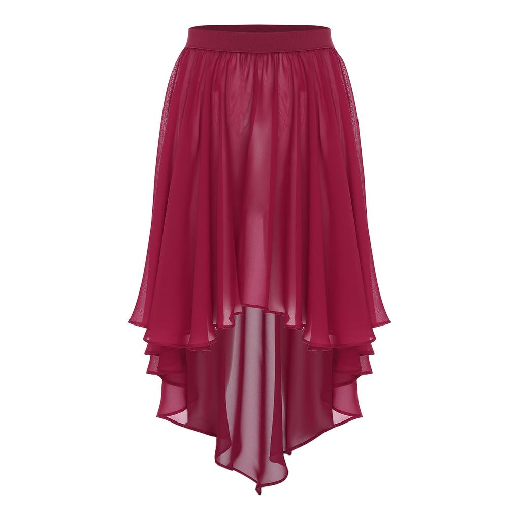 Damen High-Low-Saum Chiffonrock Elastischer Bund Unregelmäßiger Durchsichtiger Überwurf Strand Tanzkostüm