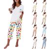 Women's Casual Loose Fit Short Sleeve V Neck T Shirt and Capri Pants Set with Fruit Print Comfortable Homewear Lounge Pajama Set