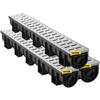Trench Drain System, Channel Drain with Metal Grate, 150x130 Mm HDPE Drainage Trench, Black Plastic Garage Floor Drain, 3x39 Trench Drain Grate, with