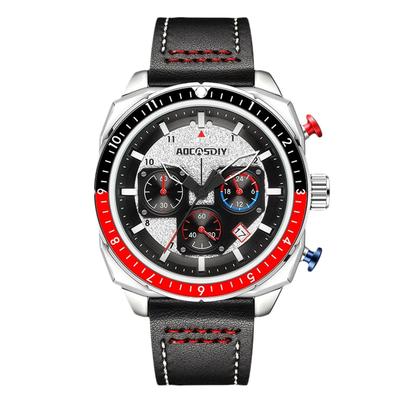 Analog Chronograph Watch with Date Waterproof Quartz Luminous Genuine Leather Popular Military Watch for Business or Casual White Men's