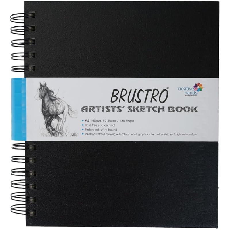 BRUSTRO Artists Wiro Bound Sketch Book | Spiral | A5 Size | 120 Pages - 160 GSM | Ideal for Drawing, Sketching, Mandala,