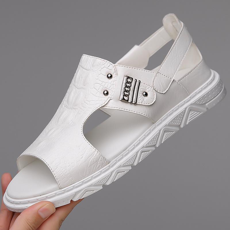 Fashion 2025 New Designer Roman Casual Sandals for Men Non-slip Summer Slippers Beach Shoes Male Fashion White Leather Sandals Man