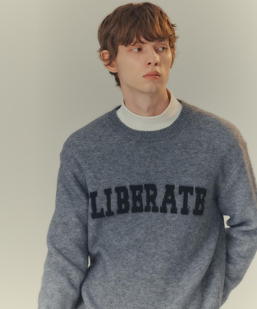 MINDBRIDGE Boucle Lettering Semi-Oversized Knit
