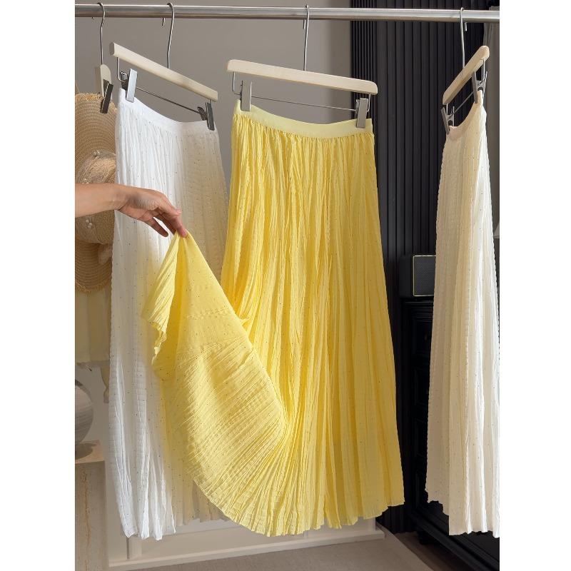 

Korean solid color pleated hot diamond mesh skirt women s spring new super fairy thin pleated skirt swinging gauze skirt tide One size fits all